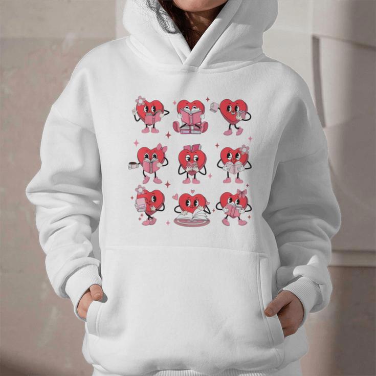 Heart Holding Reading Books Valentine Teacher Book Lover Graphic Youth Hoodie