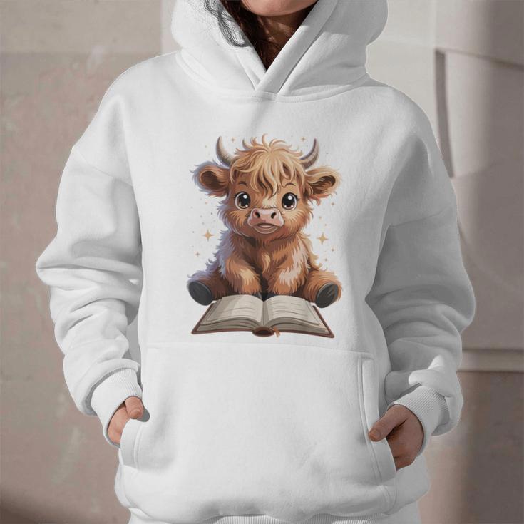 Highland Cow Reading Book Bookworm Graphic Youth Hoodie
