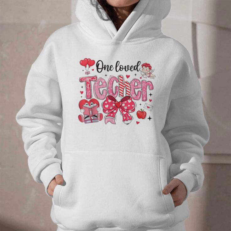 HUGvyn One Loved Teacher Valentine Book Heart Reading Bow Graphic Youth Hoodie