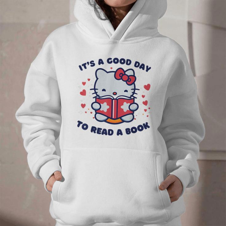 It's a Good Day To Read a Book Cute Cat Book Day Girls Boys Graphic Youth Hoodie