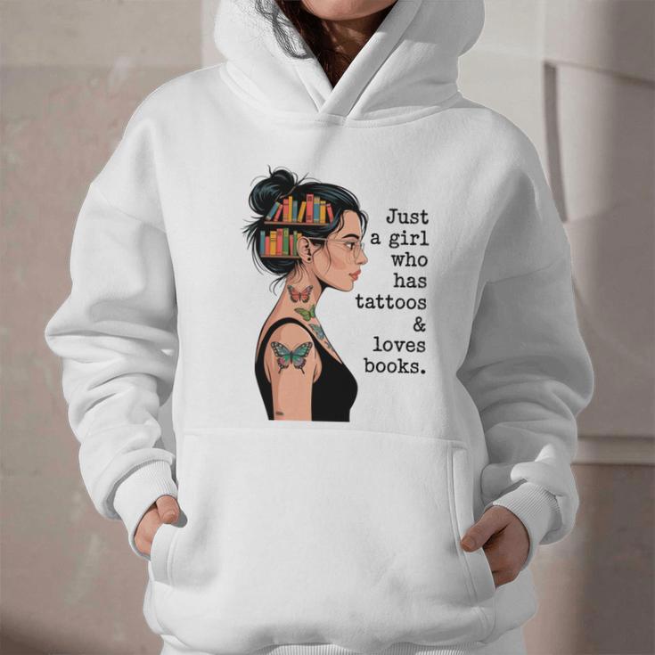Just a Girl Who Has Tattoos And Love Books Tattooed Inked Graphic Youth Hoodie