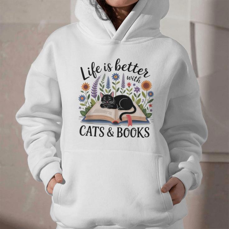 Life Is Better With Cats And Books Graphic Youth Hoodie