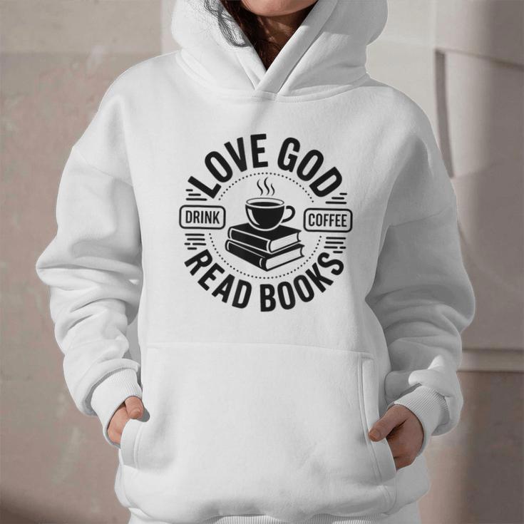 Love God Drink Coffee Read Books Christian Book Lover Graphic Youth Hoodie