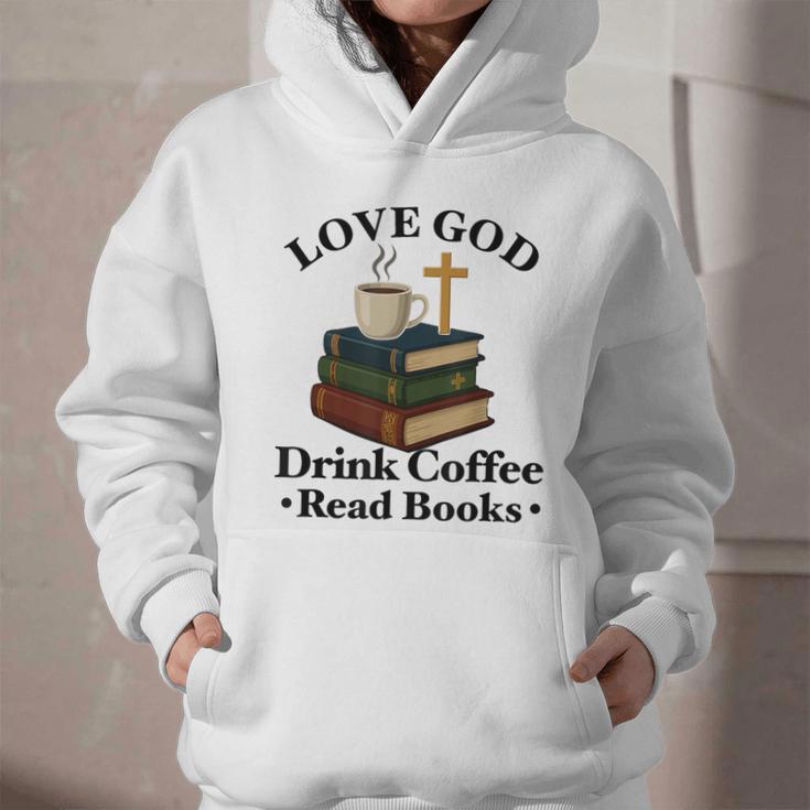 Love God Drink Coffee Read Books Lovers Jesus And Coffee Graphic Youth Hoodie