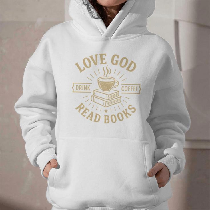 Love God Drink Coffee Read Books Lovers Vintage Christian Graphic Youth Hoodie