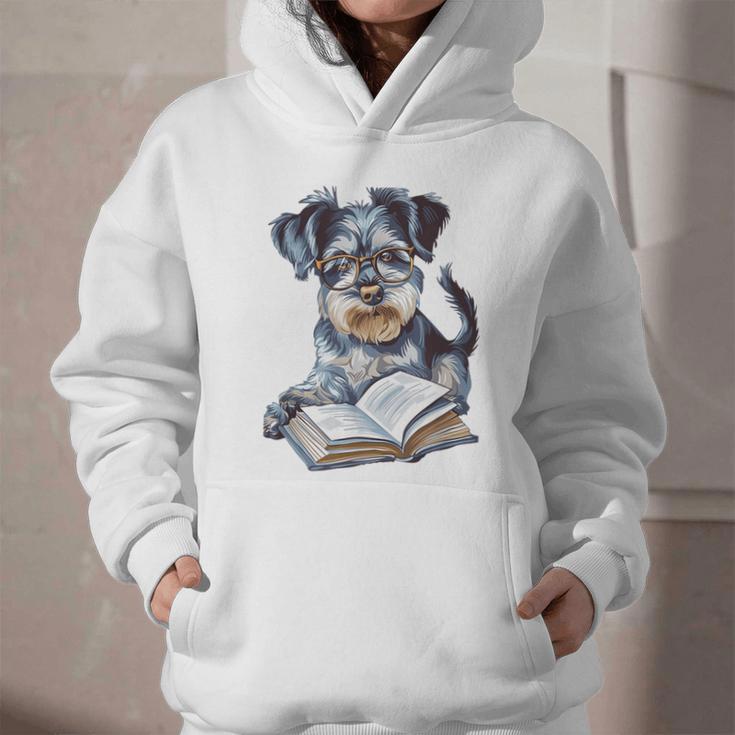 Nerdy Schnauzer Dog Book Lover Glasses Cute Pet For Men Women Kids Graphic Youth Hoodie