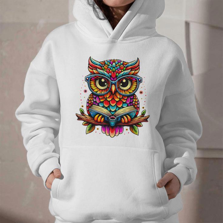 Owl With Glasses And Book Reading Graphic Youth Hoodie