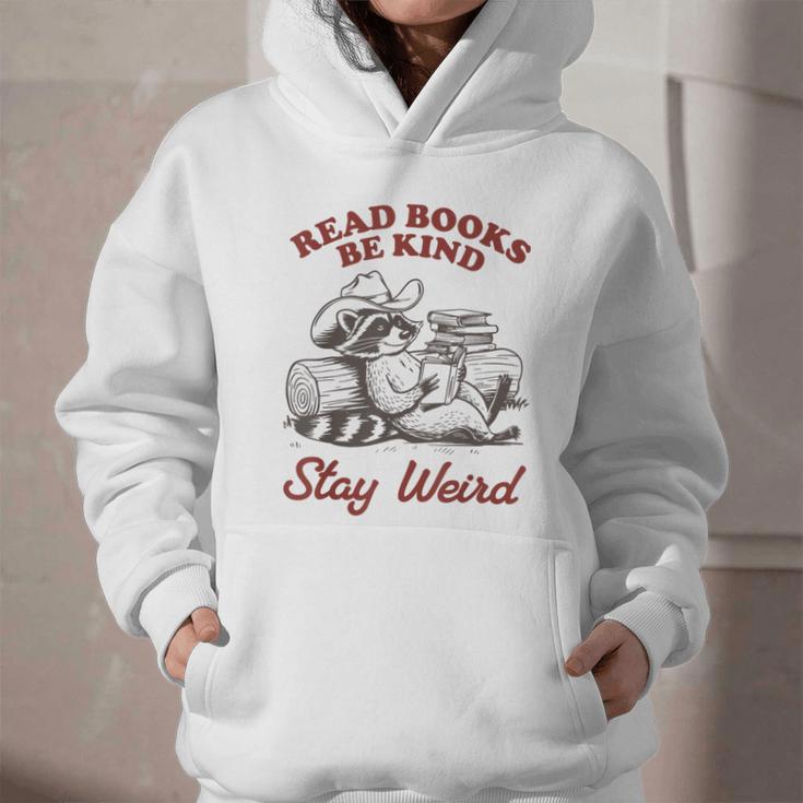 Read Books Be Kind Stay Weird Bookish Cowboy Reading Raccoon Graphic Youth Hoodie