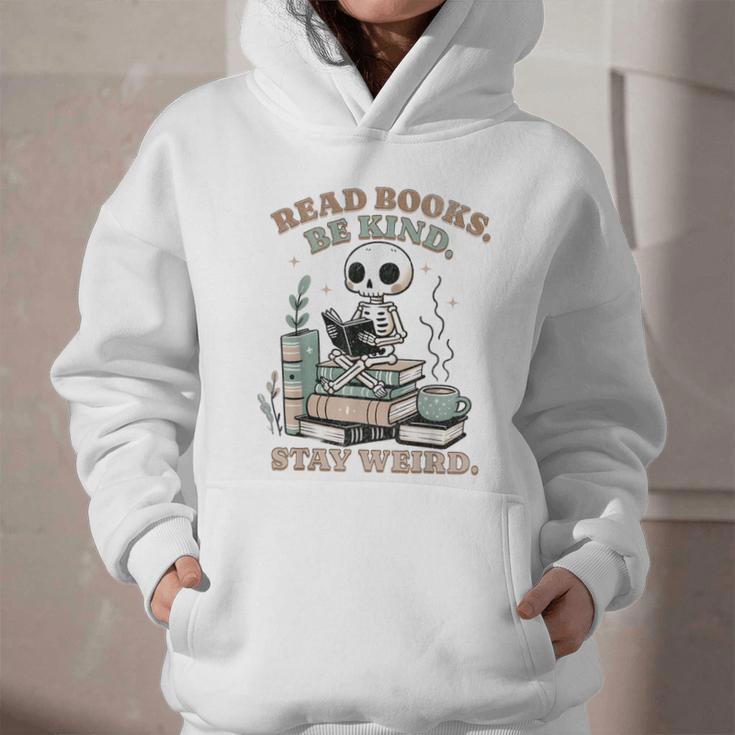 Read Books Be Kind Stay Weird Skeleton Reading Book Lover Graphic Youth Hoodie