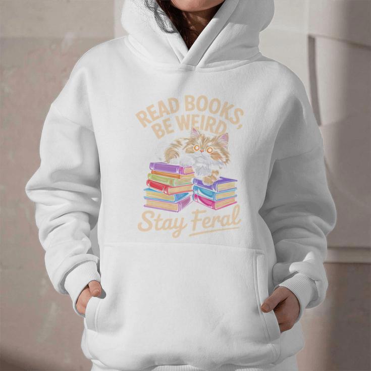 Read Books Be Weird Stay Feral Cat Graphic Youth Hoodie