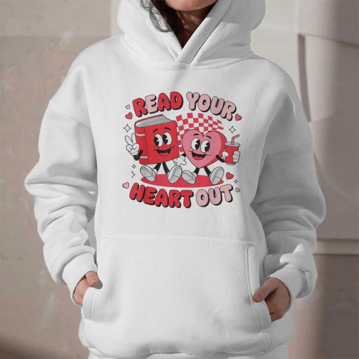 Read Your Heart Out Valentine's Day Retro Teacher Bookish Graphic Youth Hoodie