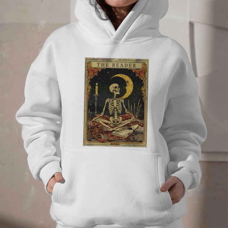 The Reader Tarot Card Book Lover Skeleton Art Goth Style Graphic Youth Hoodie