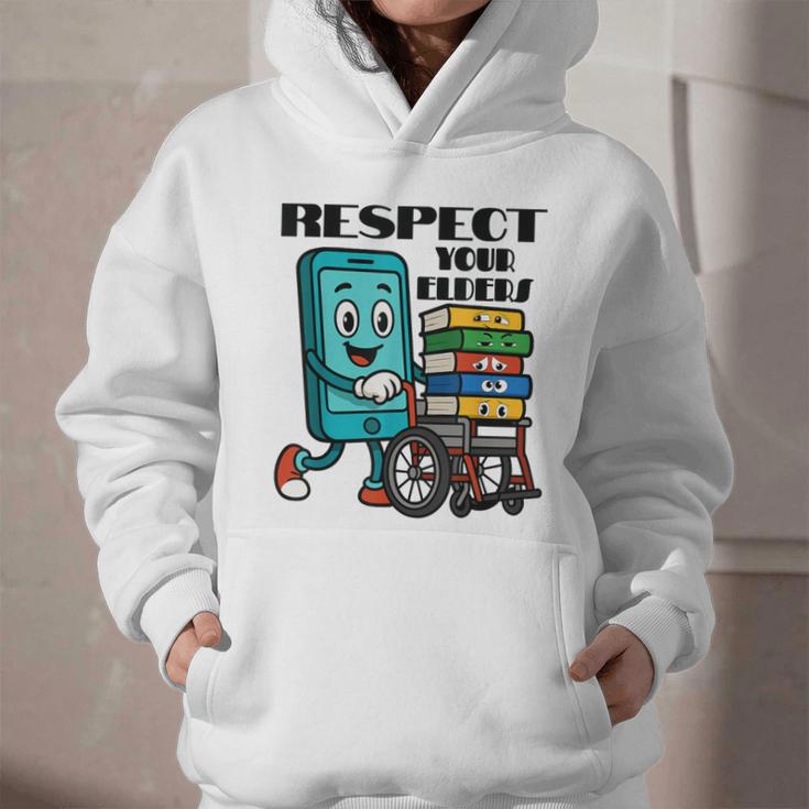 Respect Elders Cellphone Pushing Books In a Wheelchair Graphic Youth Hoodie