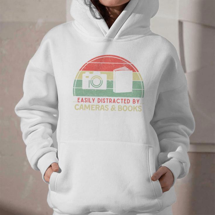Retro Easily Distracted By Cameras & Books Photography Graphic Youth Hoodie