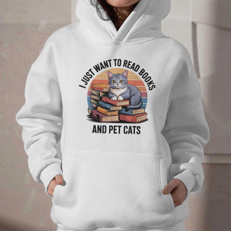 Retro I Just Want To Read Books And Pet Cats Cat Graphic Youth Hoodie Retro I Just Want To Read Books And Pet Cats Cat Graphic Youth Hoodie