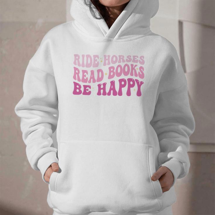 Ride Horses Read Books Be Happy Groovy Book Horse Premium Graphic Youth Hoodie