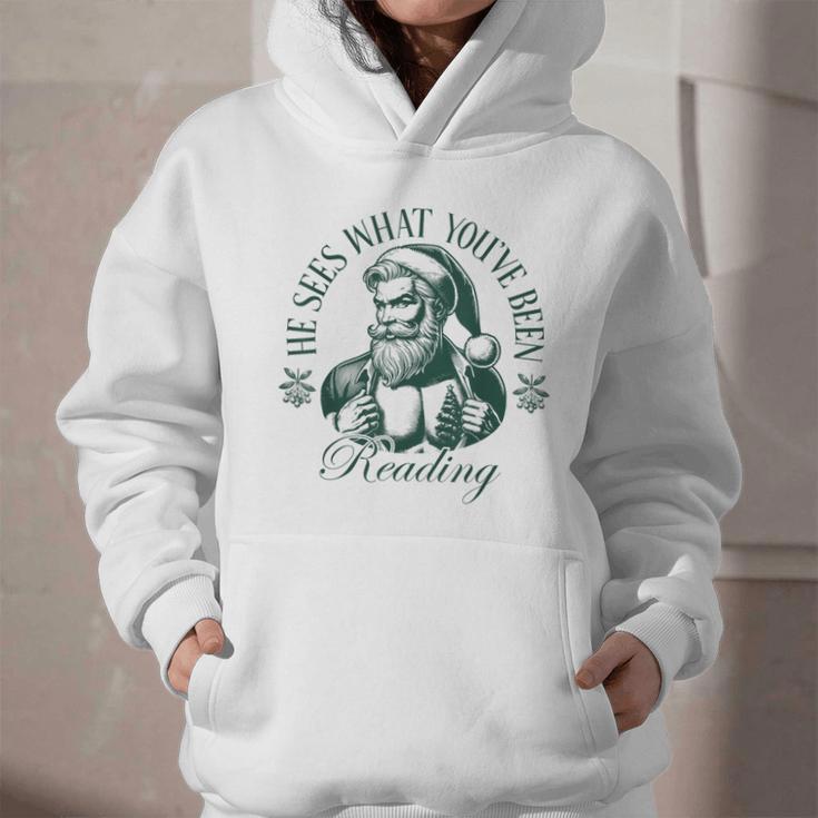 He Sees What You'Ve Been Reading Bookish Christmas Graphic Youth Hoodie