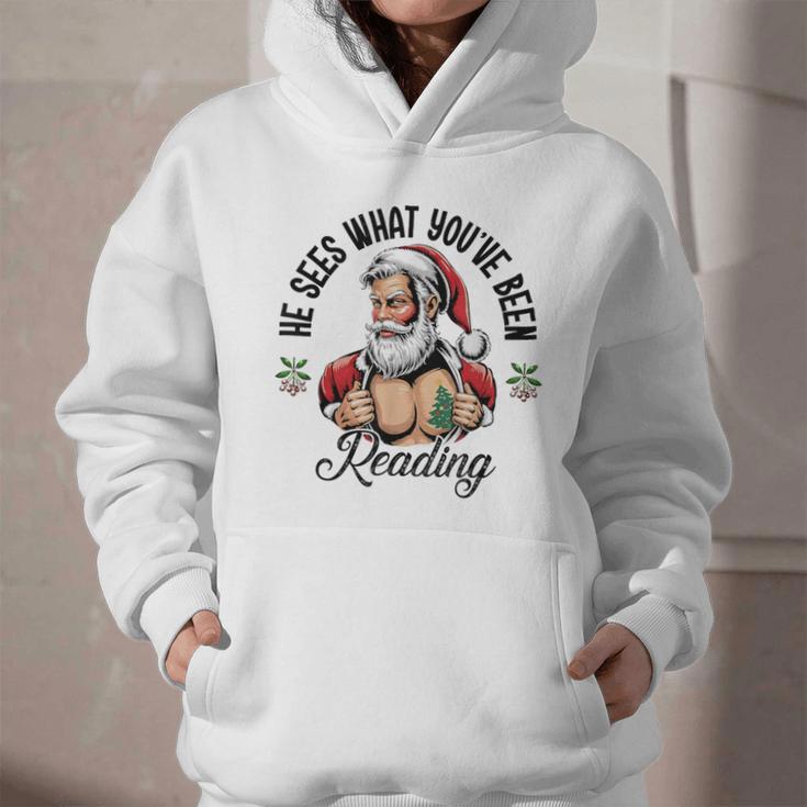 He Sees What You'Ve Been Reading Santa Xmas Book Lover Graphic Youth Hoodie