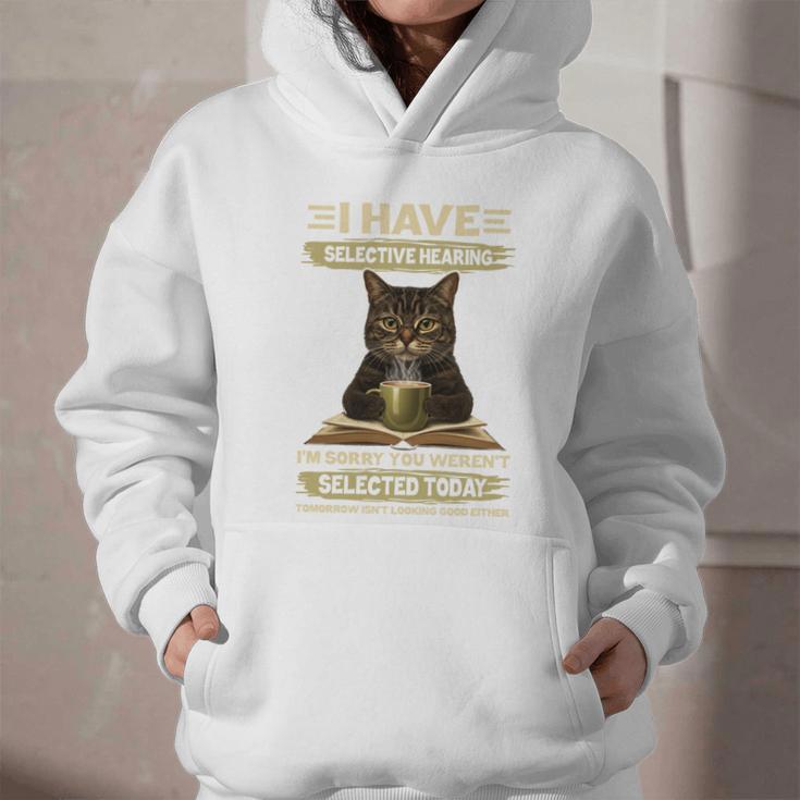 i Have Selective Hearing Cat Coffee Books Retro Graphic Youth Hoodie