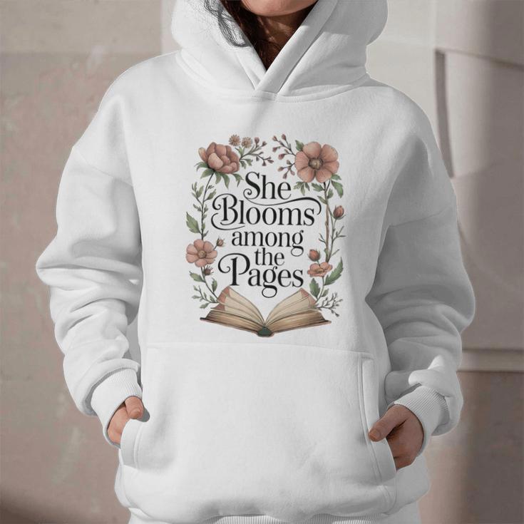 She Blooms Among The Pages Women Mom Wife Floral Book Lover Graphic Youth Hoodie