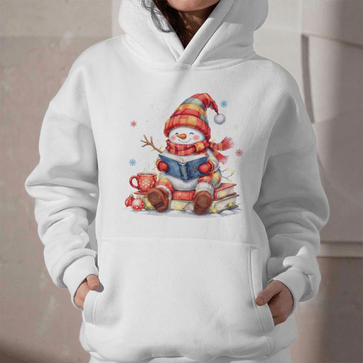 Snowman Reading Books Lovers Christmas Librarian Bookworm Graphic Youth Hoodie