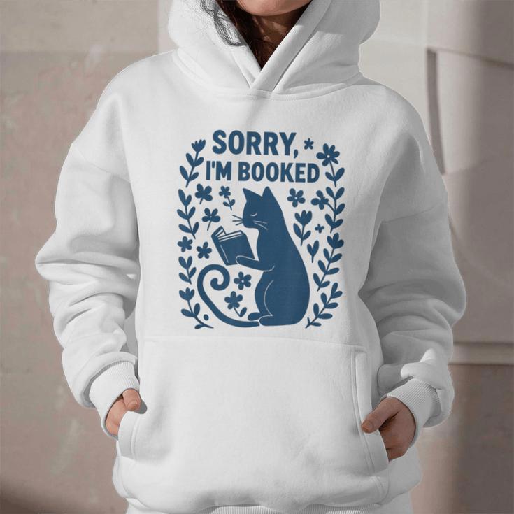 Sorry I'm Booked Cat Reading Book Boho Flowers Vintage Graphic Youth Hoodie