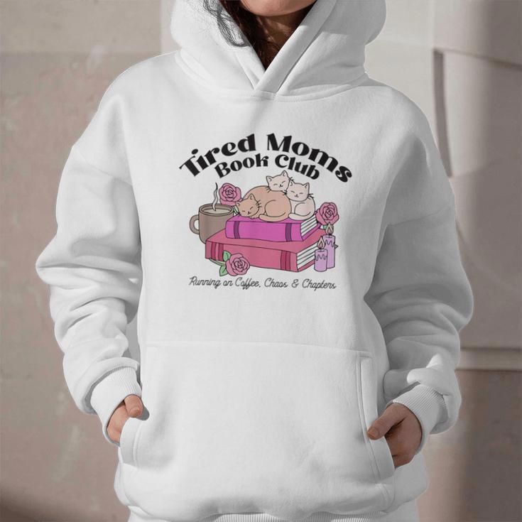 Tired Moms Book Club Running On Coffee Chaos And Chapter Cat Graphic Youth Hoodie