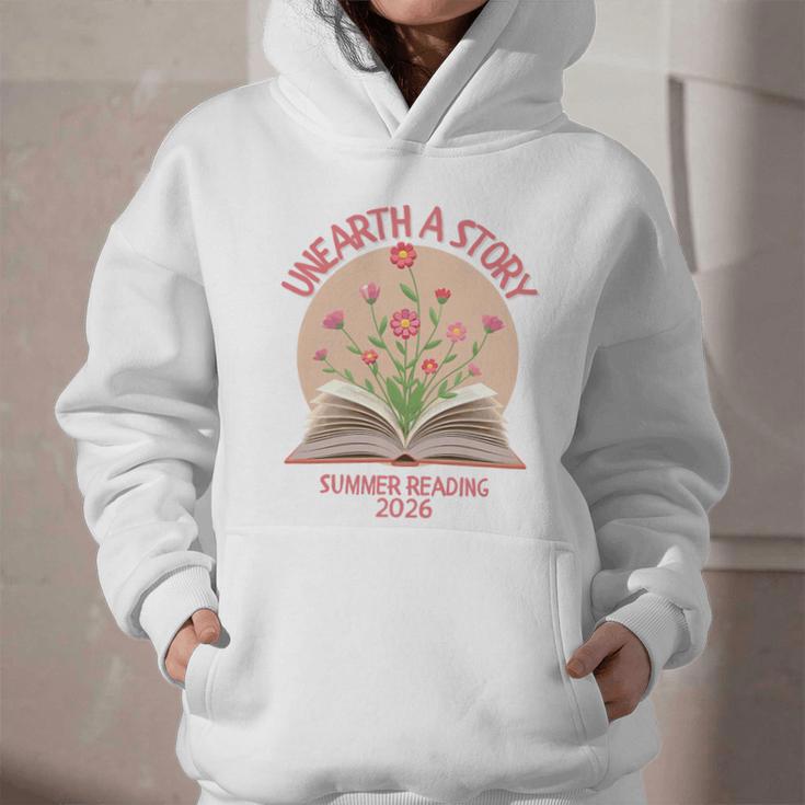 Unearth a Story 2026 Summer Reading Program Flowers Book Premium Tri-Blend Graphic Youth Hoodie