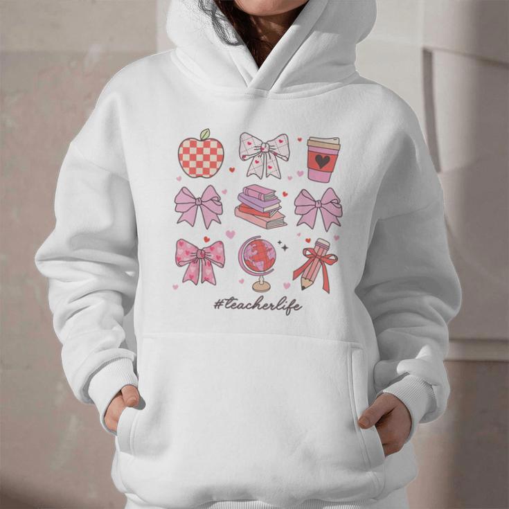 Valentine Teacher Cute Bows Apple Globe Pencil Books Art Graphic Youth Hoodie Valentine Teacher Cute Bows Apple Globe Pencil Books Art Graphic Youth Hoodie
