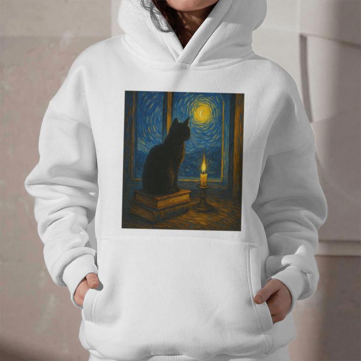 Van Gogh Starry Night Art Cat And Book Lovers Premium Tri-Blend Graphic Youth Hoodie