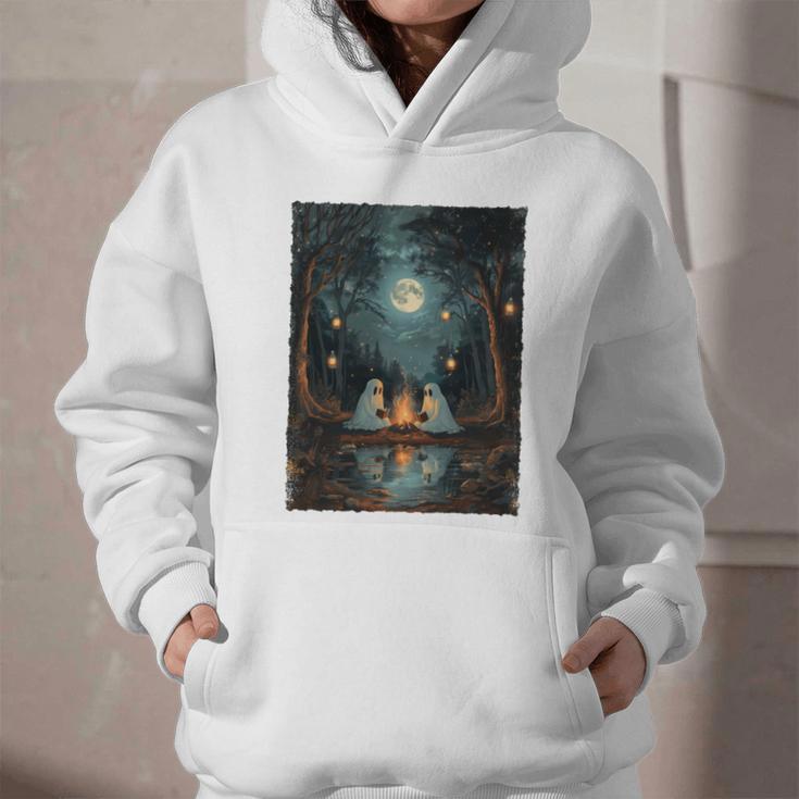 Vintage Ghost Book Reading Camping Gothic Halloween Teachers Graphic Youth Hoodie