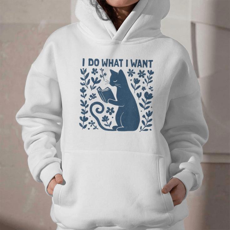 I Do What I Want Cat Reading Book Boho Flowers Vintage Graphic Youth Hoodie