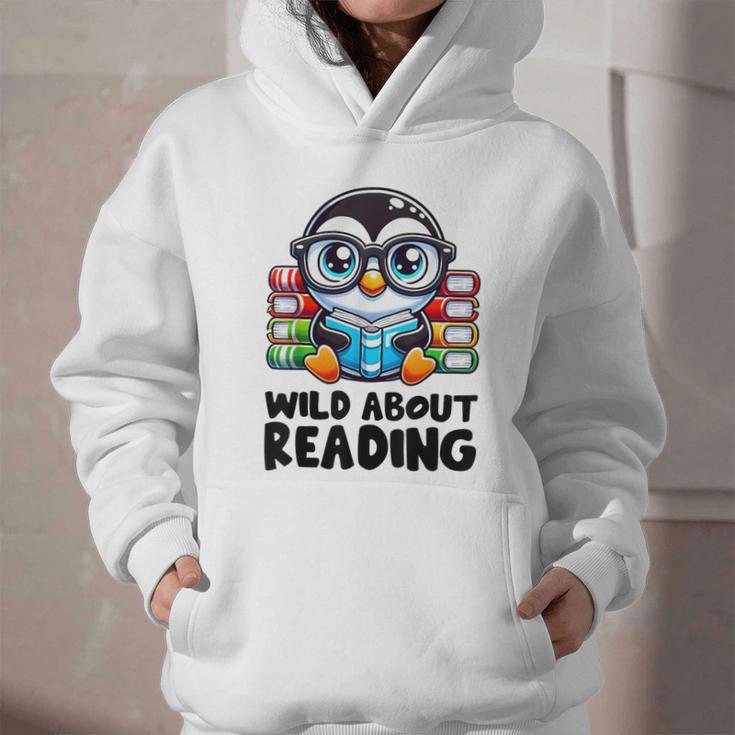 Wild About Reading Book Lover Penguin Graphic Youth Hoodie Wild About Reading Book Lover Penguin Graphic Youth Hoodie