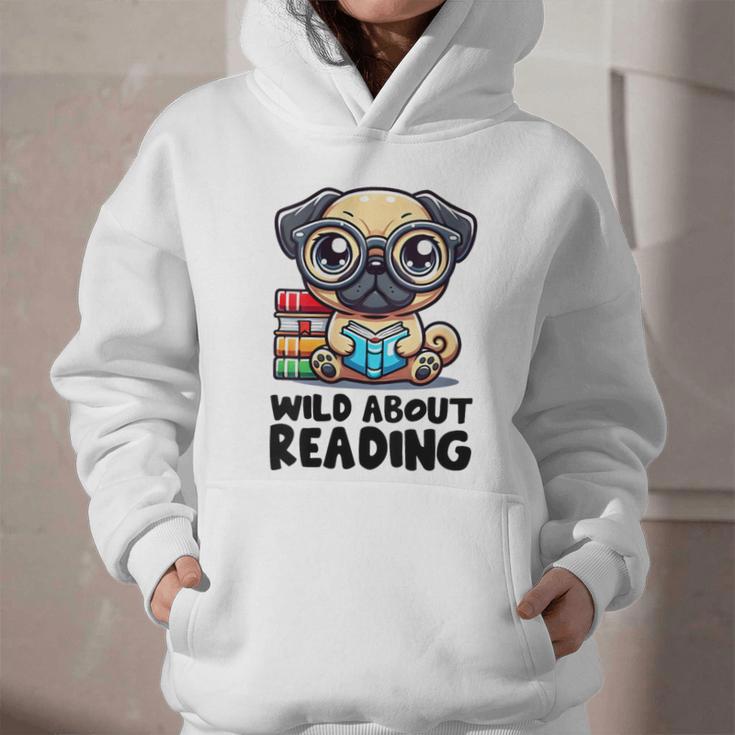 Wild About Reading Book Lover Pug Dog Graphic Youth Hoodie
