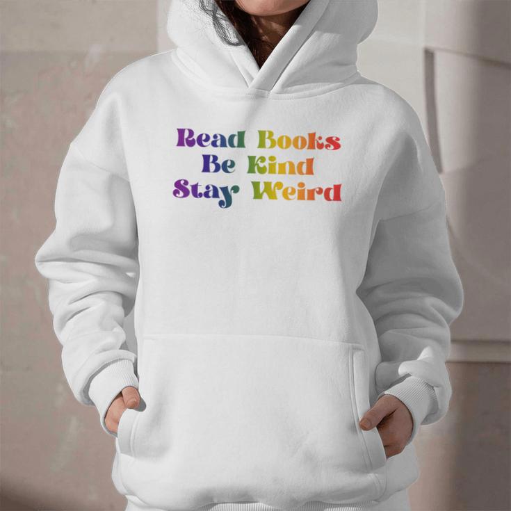 Women's Read Books Be Kind Stay Weird Book Lover Rainbow Graphic Youth Hoodie