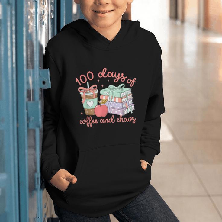 100 Days Of Coffee And Chaos Coquette Bow Book Apple Graphic Youth Hoodie