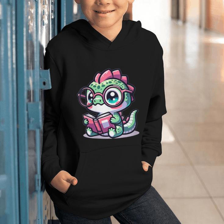 Adorable Book Lover Basilisk With Reading Glasses Cute Graphic Youth Hoodie