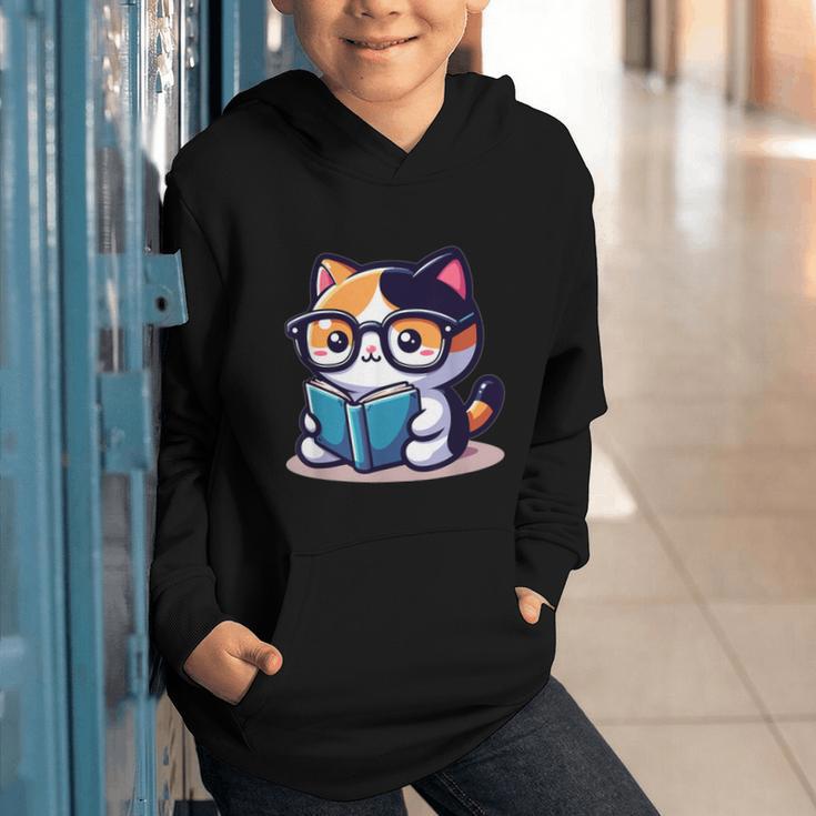 Adorable Book Lover Calico Cat With Reading Glasses Cute For Men Women Kids Graphic Youth Hoodie