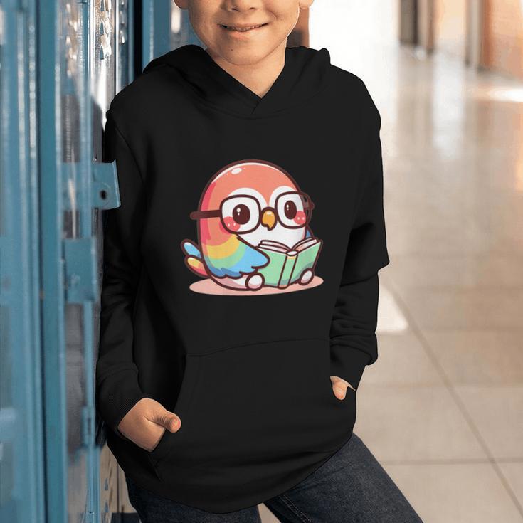Adorable Book Lover Parrot With Reading Glasses Cute Graphic Youth Hoodie