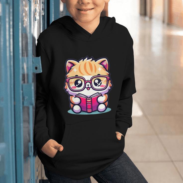 Adorable Book Lover Persian Cat With Reading Glasses Cute Graphic Youth Hoodie