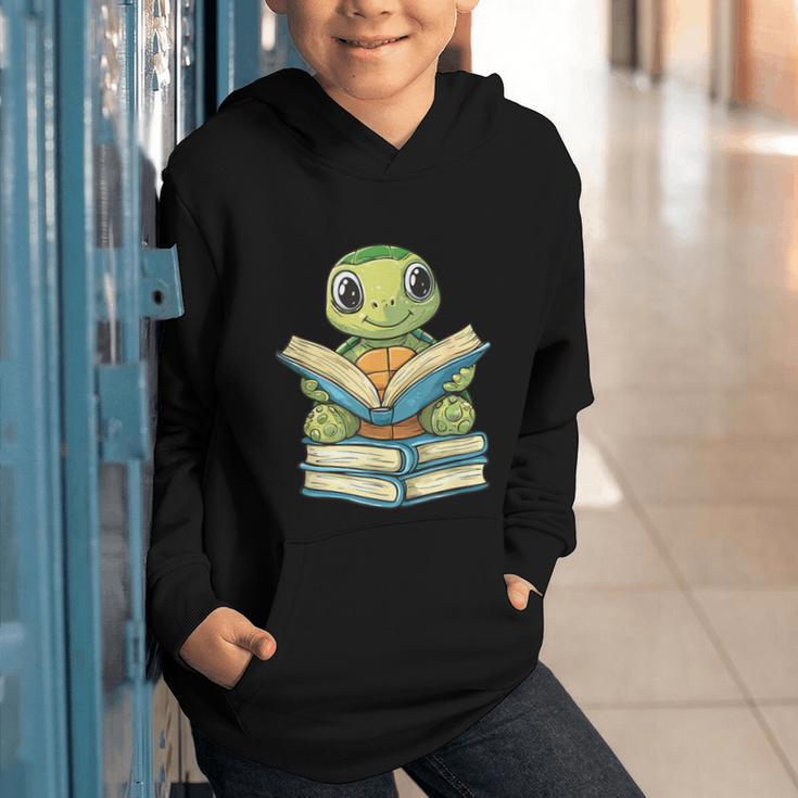 Adorable Turtle Reading Books Graphic Youth Hoodie