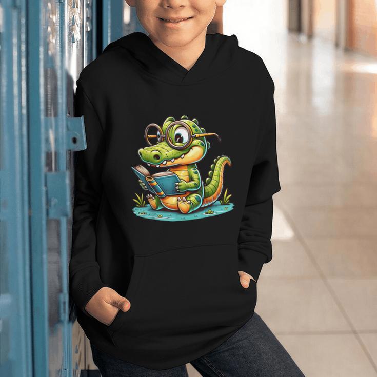 Alligator Reading a Book Animal Graphic Youth Hoodie