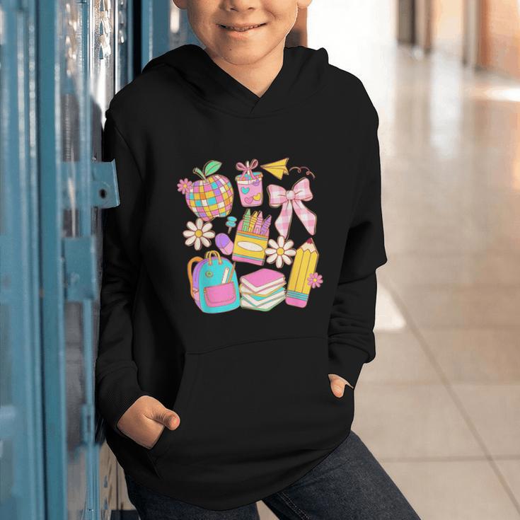 Apple Disco Pencil Books Bow Teacher Student Back To School Graphic Youth Hoodie