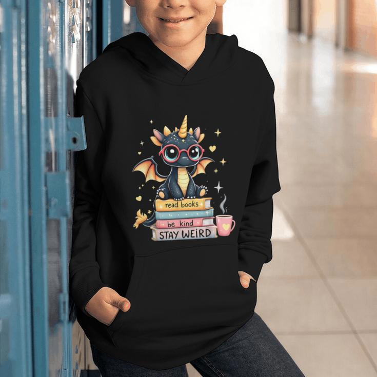Book Lover Chibi Dragon With Big Red Glasses Bookworm Graphic Youth Hoodie