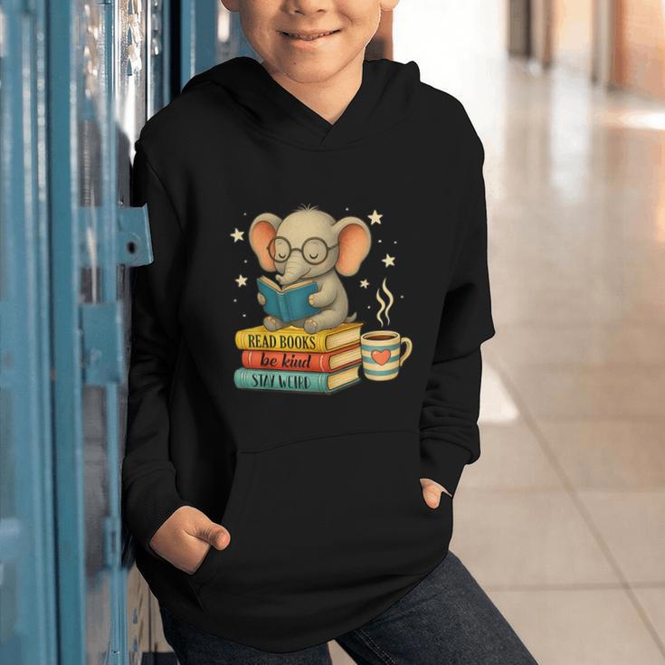 Book Lover Elephant Reading Books Library Read Books Be Kind Graphic Youth Hoodie
