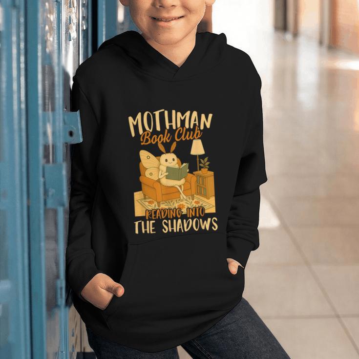 Book Lover Moth Mothman Book Club Reading Into Shadows Graphic Youth Hoodie Book Lover Moth Mothman Book Club Reading Into Shadows Graphic Youth Hoodie