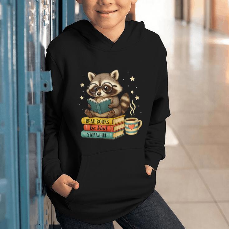 Book Lover Racoon Reading Bookish Library Read Books Be Kind Graphic Youth Hoodie
