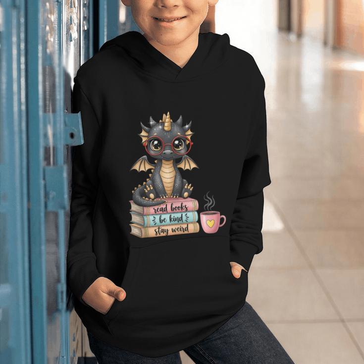 Book Lover Stay Weird Be Kind Read Books Baby Dragon Graphic Youth Hoodie