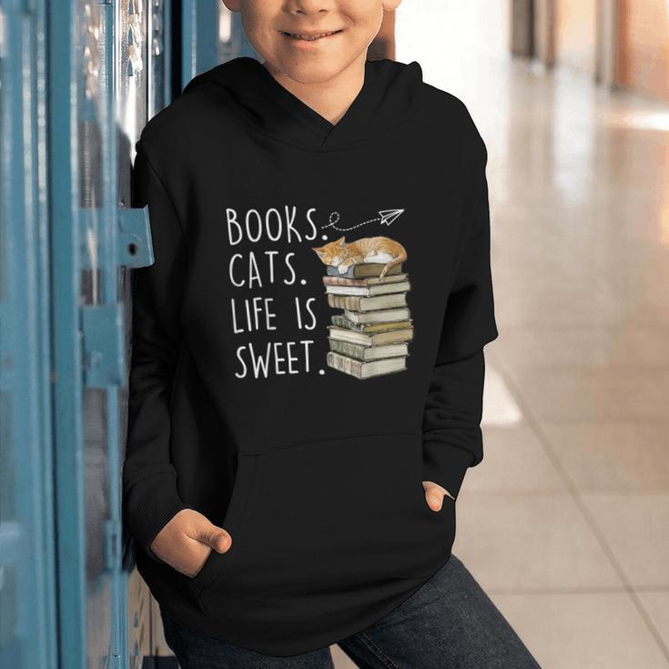 Book Lovers Books Cats Life Is Sweet Cat Lover Graphic Youth Hoodie