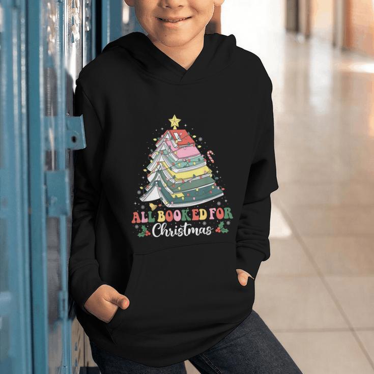 All Booked For Christmas Book Tree Lights Christmas Library Graphic Youth Hoodie